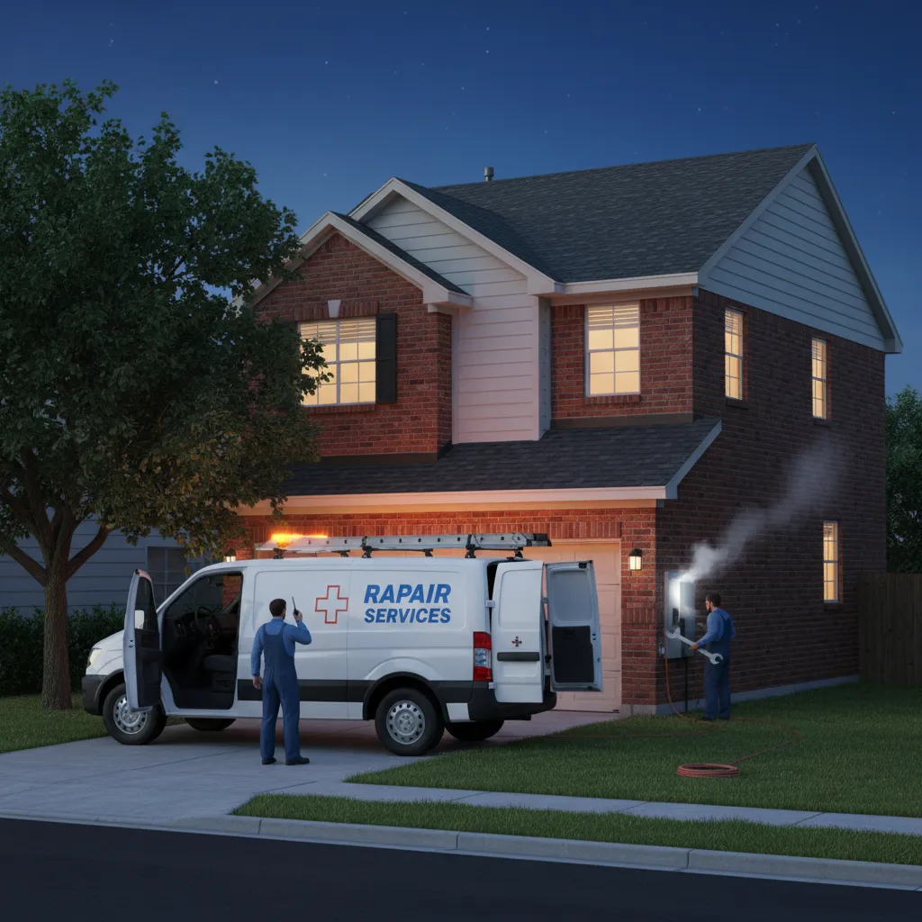 Boiler Pro Care emergency repair van at a house in Witham at night