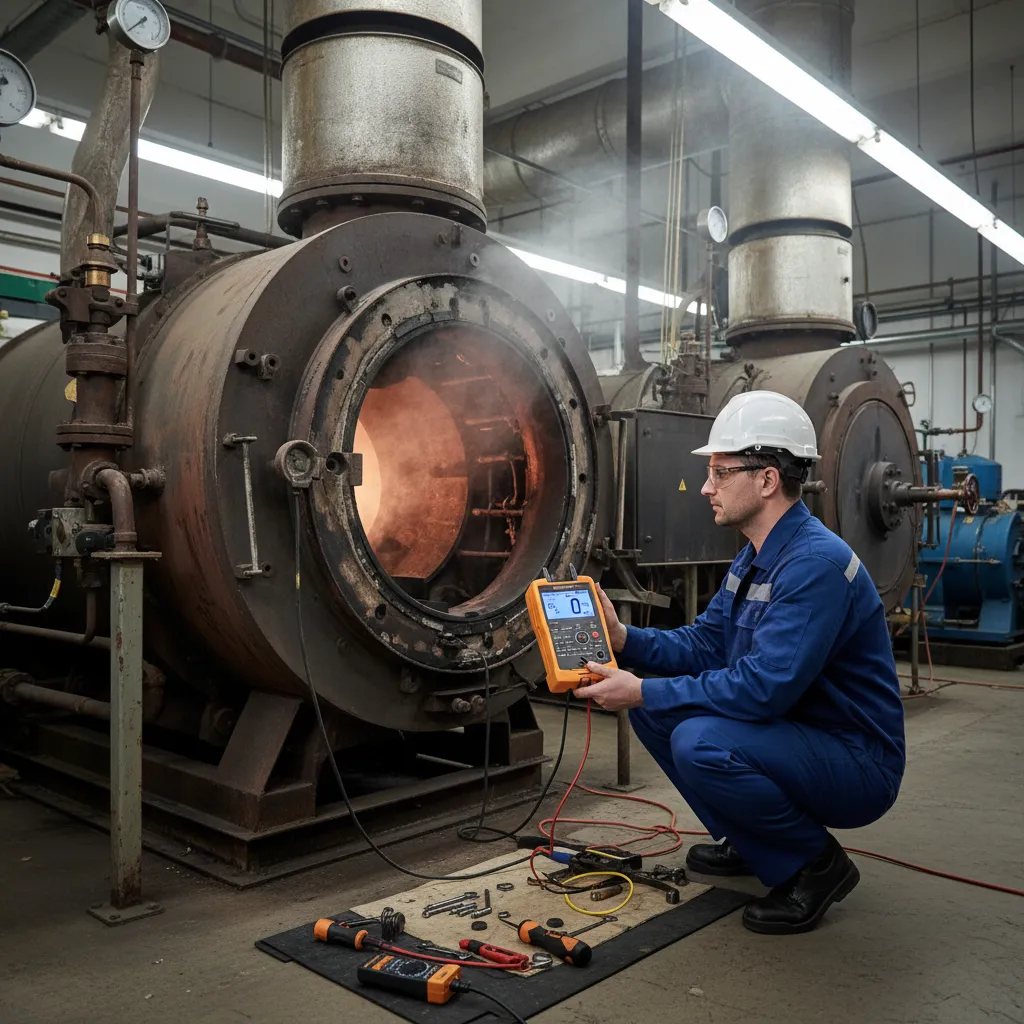 Engineer testing boiler for carbon monoxide levels