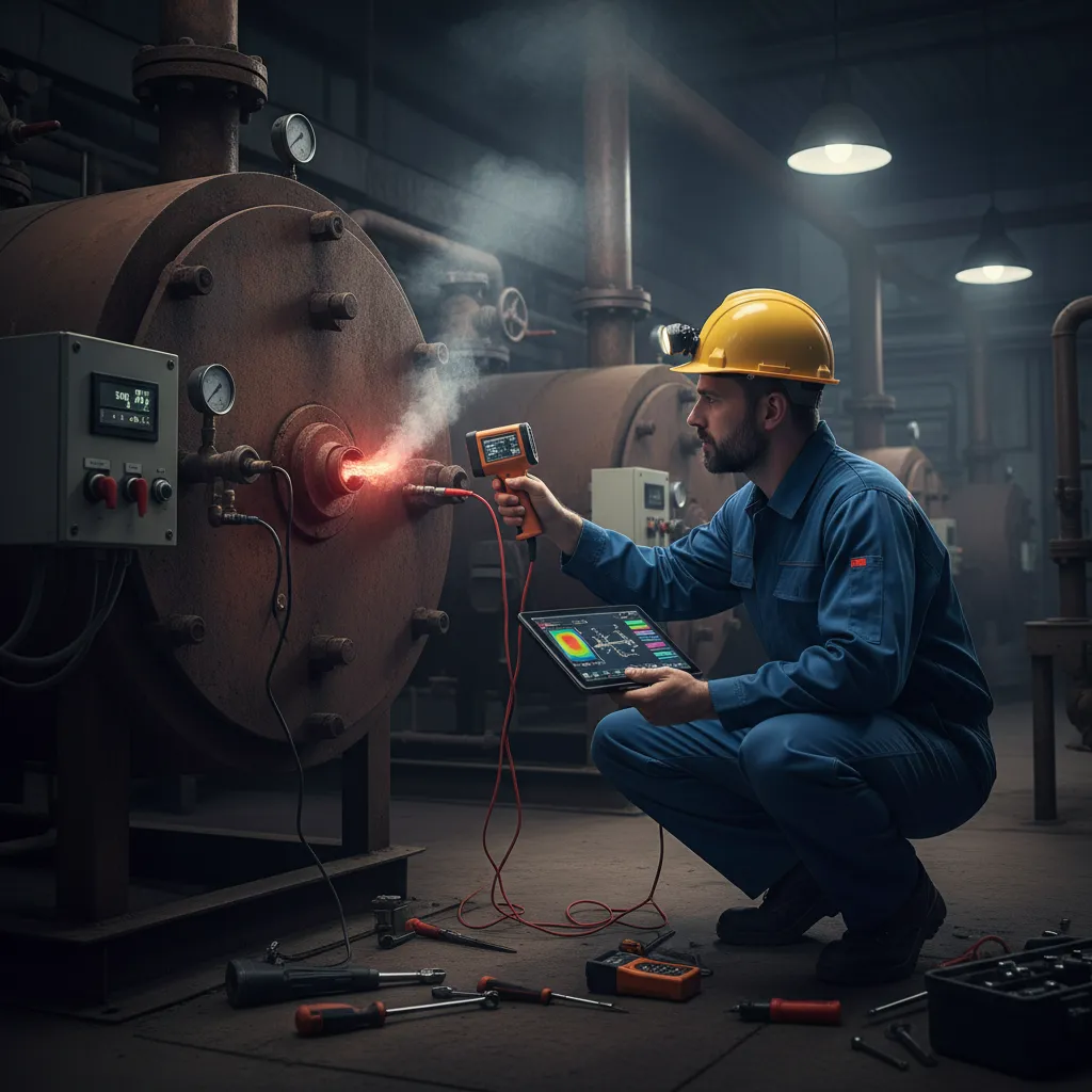 Engineer diagnosing boiler faults