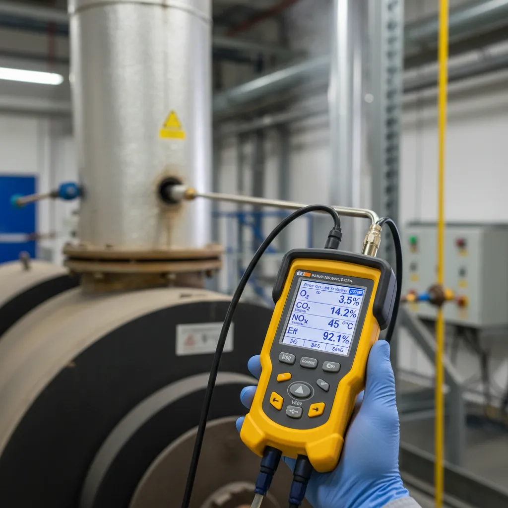 Gas Safe engineer using flue gas analyser in Witham home